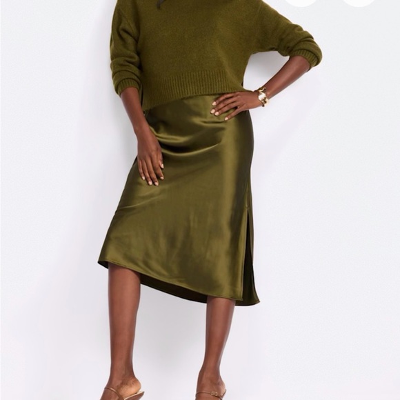 Montgomery Post Satin Slip Dress – Olive Bronze Midi Dress  – XS - Picture 6 of 7